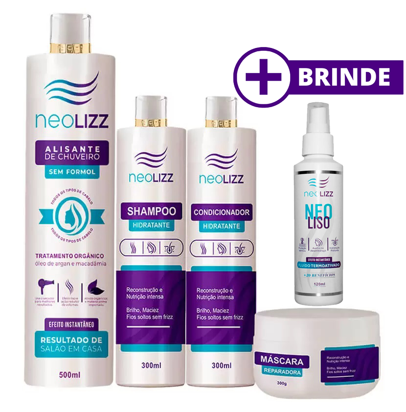 Neolizz – Alisante de Chuveiro – Shampoo – Condicionador – Mascara + Brinde